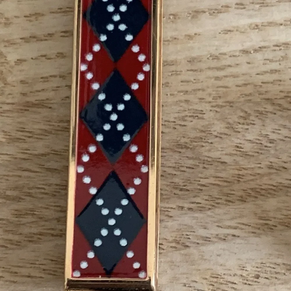 Vintage Swank Argyle Red, White &‎ Navy Blue With Gold Tone Tie Bar & Cuff Links